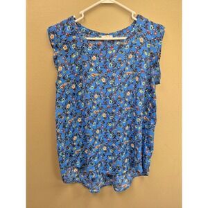 Nordstrom Pleione Womens Medium Floral Blouse Blue Boho Flowy Top